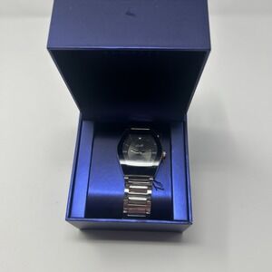 NIB Jones New York Diamond Men's Watch Silver Tone Black Face